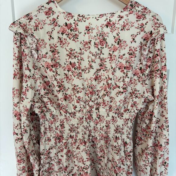 Women’s White Floral Ruffle Maxi Dress Long Sleeve Sweetheart Neck XL New - Picture 9 of 10
